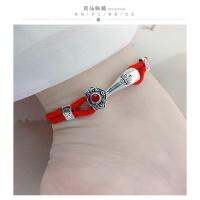 990กำไลข้อเท้าเชือกสีเงินแท้สีแดง Ruyi สำหรับผู้ชายและสองชั้นสำหรับผู้หญิงตัวอักษร "Fu" สำหรับคนรัก