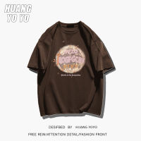 HUANGYOYO เสื้อยืดแขนสั้นสำหรับผู้หญิงลายการ์ตูนรัศมี100% ตัวอักษรย้อมสีผ้าฝ้ายคอกลม