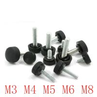 {Haotao Hardware} M6 M5 M4 M3 5ชิ้น/ล็อตด้ามจับหัวพลาสติกแบบมีพิมพ์ M8สกรูขันด้วยมือสลักเกลียวสกรูมือสีดำ