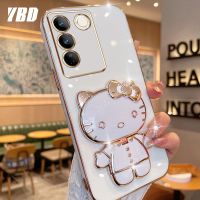 YBD มีเคสโทรศัพท์กระจกสำหรับ Vivo S16 V27 S16E V27E S16 Pro V27 Pro 3Dแมวน่ารักพับได้เคสซิลิโคนแบบนิ่มที่ยึดภาพสามมิติ