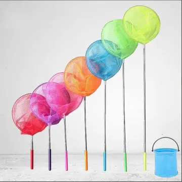 Kids Stainless Steel Rod Telescopic Round Butterfly Dragonfly Net Bug  Catching Net Catch Tadpole Fish Bucket Insect Cage PINK NET