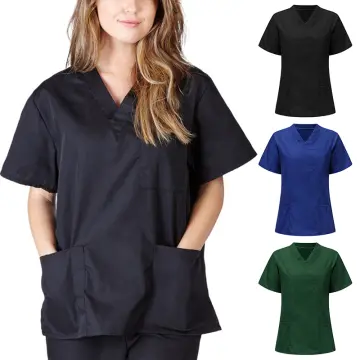 Scrub Suit Nurse Uniform Pocket T-Shirt + Pants Workwear Suit V-neck 2PCS/S
