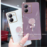 Phone Case เคส VIVO Y36 5G 4G ไข่มุกพลอยเทียมลูกอมอมยิ้ม VIVOY36 เคสมือถือชุบโลหะปกนุ่ม2023