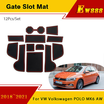 Anti-SLIP ยางถ้วยเบาะประตู Groove mats สำหรับ VW Volkswagen POLO MK6 AW 2018 2019 2020 2021 SLOT HOLE Pad รถ ac. อุปกรณ์เสริม