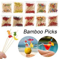 100pcs Bamboo Toothpicks Skewer Fruit Stick Holders Cocktail Decorations Food Flower Knot Skewer Artisanal Party Accessories