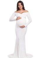 Fall Maternity Elegant Fitted Gown pregnant photo shoot clothing Long Sleeve V Neck Ruched Slim Fit Maxi pregnant Long Dress