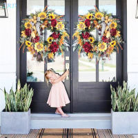 WaterWheel Sunflower Wreath Thanksgiving Wreaths Farmhouse Front Door Wreath Artificial Sunflower Garland Autumn Decoration