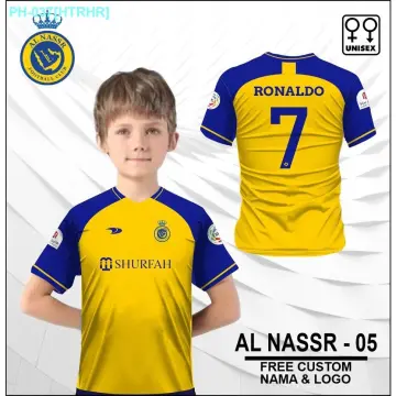 LeenBD Ronaldo No #7 Away Nassr Riyadh Al Kids Soccer Jersey Kit Shorts Socks Set Youth Sizes