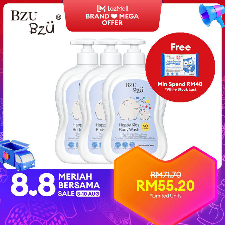 [3-in-1 Bundle] BZU BZU Happy Kids Body Wash (600ml x 3) | Lazada