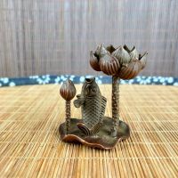 Old Antique Copper Year By Year Fish Backflow Fragrant Fish Yue Longmen Study Office Tea Ornaments Desktop Gift Decoration