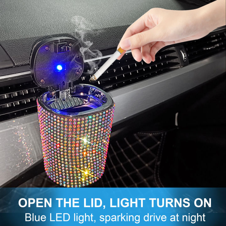 bling-รถที่เขี่ย-air-outlet-ashtray-auto-car-ashtray-พร้อมฝาปิด-blue-led-light-indicator-eless-ash-สำหรับผู้หญิง-car