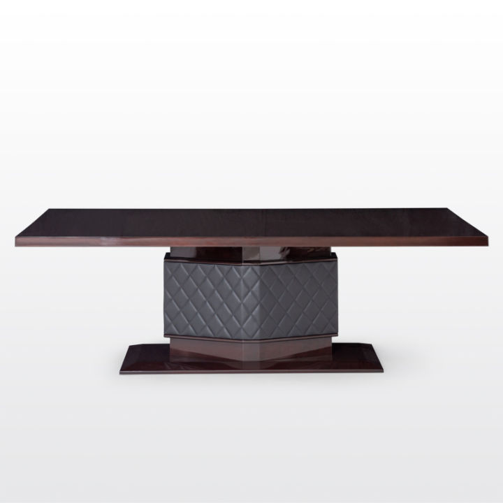 modernform-โต๊ะอาหาร-รุ่น-hermitage-สีปรีรี่เข้มเงา-ขากรุหนังแท้สีดำ