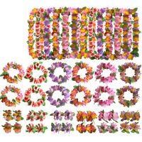 】【、 4Pcs/Set Artificial Fancy Dress Hawaiian Flower Garland Wreaths Necklace Party Hawaii Beach Fun Flowers DIY Party Decoration