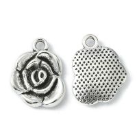 20pc  Tibetan Style Alloy Pendants Rose Flower Antique Silver Lead Free &amp; Cadmium Free 17.5x14x3mm Hole: 2mm