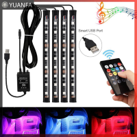 【Flash Sale】 4X 9LED RGB Car ภายในบรรยากาศ footwell Strip Light USB Charger Decor Lamp