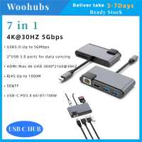 [COD]Woohubs ยี่ห้อฮับประเภท C ที่มี4K ตัวแยก HDMI USB 3.0พอร์ต5Gbps พอร์ต4K การส่ง Hdmi (USB 3.0 + VGA + HDMI + Audio + PD) ฮับพอร์ตหลายพอร์ต USB ช่องเสียบ Type C 3.0 Type-C เป็นHDMI