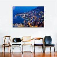 Coast Night Monaco โปสเตอร์ Cityscape ผ้าใบผ้าลายพิมพ์ภาพวาดสำหรับการตกแต่งบ้านศิลปะบนผนังรูปภาพ1ชิ้นกรอบไม้ด้านในหรือไร้กรอบ (หรือกรอบอะลูมินัมอัลลอยสีดำ)