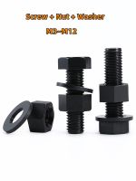 10Pcs PA66 Black  Nylon Hexagonal Screw Nut Washer  Metric Threaded Hex Head Bolt Plastic Insulated Bolts M3 M4 M5 M6 M8 M10 M12 Nails Screws Fastener