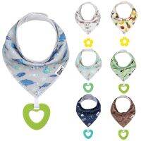 【DT】hot！ Baby Bandana Drool Bibs with Teething Toys/Teethers Set - Super Soft Absorbent Cotton Feeding