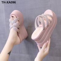 Wedge sandals women 2023 Xia Song cake bottom slippery outside thick diamond web celebrity slippers a joker