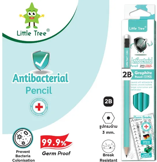 ดินสอดำ 2B แพ็ค 1 โหล ดินสอไม้ แอนตี้แบคทีเรีย Antibacterial pencil ...