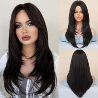 Natural Black Wig with Bangs Straight Wigs for Women Heat Resistant Long Layered Synthetic Wigs for Daily Use 24 Inches Wig  Hair Extensions Pads