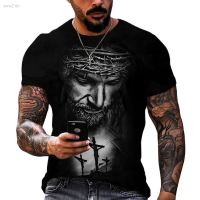 2023 Short Sleeved T-shirt, 3d Jesus Print, Headwear, Harajuku Street Style, Hip-hop, Mens Fashion. Unisex