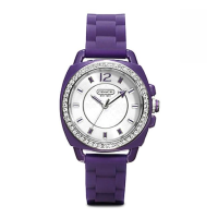 นาฬิกาข้อมือ Coach แท้ ล้อม Crystal สีสวย สาย Silicone ใส่ง่าย Coach Crystal Silicone Strap Watch Purple