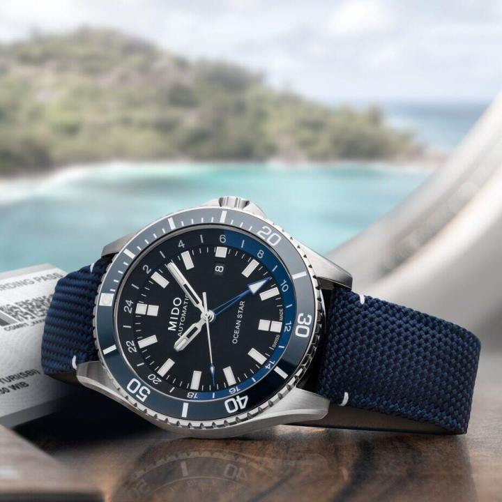 mido-ocean-star-gmt-รุ่น-m026-629-17-051-00-นาฬิกามิโด-สีน้ำเงิน-สายผ้าน้ำเงิน-mido-นาฬิกาผู้ชาย-mens-mechanical-sports-watch
