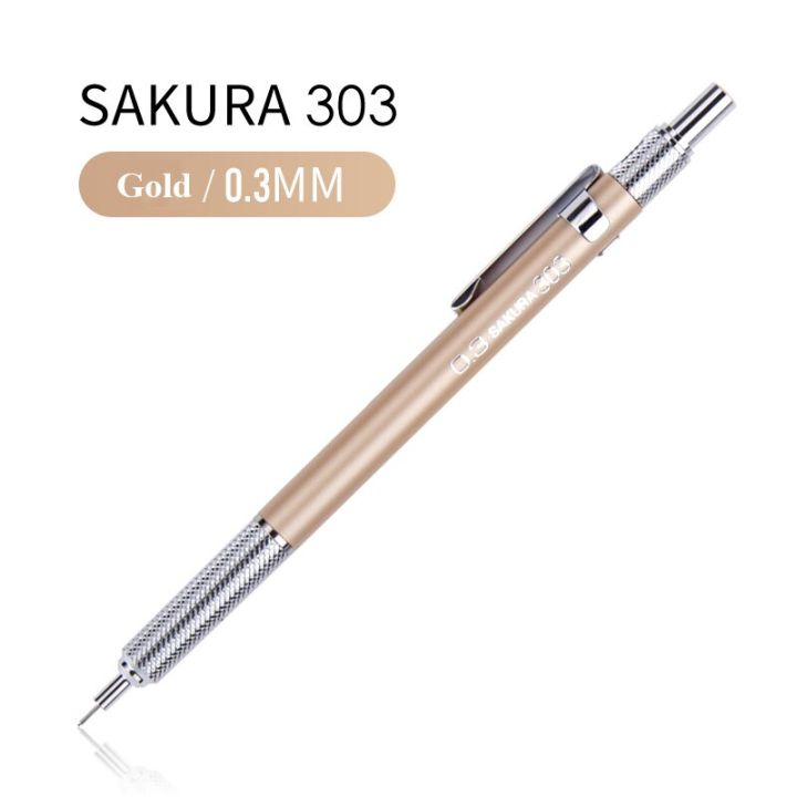 sakura-metal-shell-writting-automatic-mechanical-pencil-0-3-0-5mm-graphite-drafting-office-supplies-art-stationery-xs-303-305