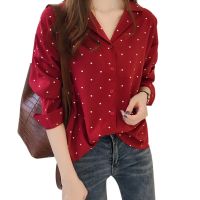 【Feb】 New New Arrival Women Tops Casual O-Neck Long Sleeves Blouses Spring Autumn Chiffon Polka Dots Shirt H9