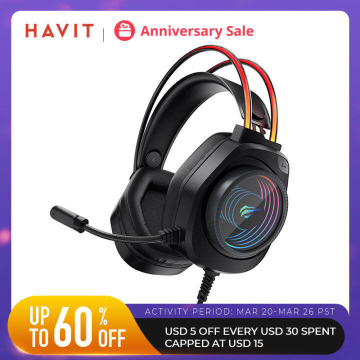 Havit H2016d Rgb Gaming Headphone With Mic 35mm Wired Headset Gamer Overear Surround Sound For 5136