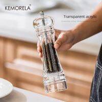 KEMORELA Acrylic Combo Pepper Mill and Salt Shaker with Adjustable Mill Grinder Set Handheld Coarseness Seasoning Mechanism BBQ Tools Set