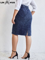 LIH HUA Women S Plus Size Denim Skirt Autumn Chic Elegant Skirt For Chubby Women Knitted Cotton Skirt