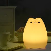 LED Cat Night Light Kitten Lamp Colorful Lighting Tap Control Model Silicone Toy Soft Cover Nursery Bedroom Bedside DC 5V