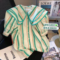 Stripe Shirt Women Plus Size Loose Blouse Summer Short Sleeve Casual Korean Tops