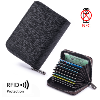 Mens Card Holder With ID Window Credit Card And ID Holder Metal Money Clip Wallet RFID Blocking Card Holder Slim Leather Card Holder