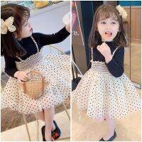 0-4 Years Ready Stock Baby Girl Dress Spring autumn Long-sleeve Gauze Skirt Bowknot Wave Point