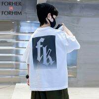 FORHERFORHIM เสื้อยืดผ้าฝ้ายบริสุทธิ์แขนสั้นเด็กผู้ชายสำหรับฤดูร้อน2023ใหม่เสื้อยืดผู้หญิงแฟชั่นสำหรับเด็กสวมใส่ในฤดูร้อนขนาดกลางถึงใหญ่สำหรับ FH3892