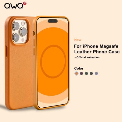 [Yellow peach flavor]เคสหนังหรูหราของแท้สำหรับ Magsafe,สำหรับ iPhone 13 14 Pro Max Plus Mini พร้อมเคสโทรศัพท์มือถือชาร์จไร้สายเคลื่อนไหว