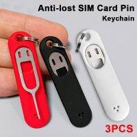 3pcs Silicone SIM Card Pin Keychain Phone ID Card Tray Pins Anti-lost KeyChains Stainless Steel Removal Needle Thimble Keyring Key Chains