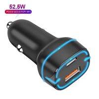 USB C Car Charger QC 3.0 52.5W 5A ประเภท PD Fast ชาร์จรถชาร์จโทรศัพท์สำหรับ iPhone 12 13 Pro Xiaomi Huawei Samsung ที่ชาร์จในรถ PD30W+QC22.5W