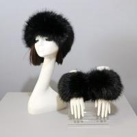 One Set Women Faux  Fur  + Headband Winter Warmer Hat Arm Wrist Sleeve Gloves Female Faux Fur Cap + Elastic Wristband