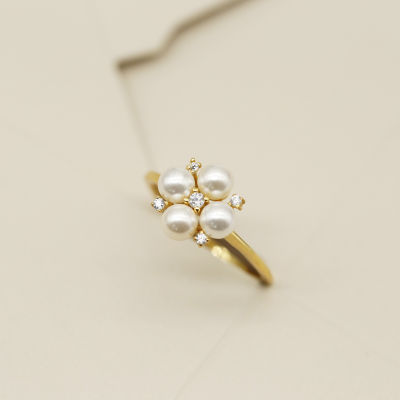 [COD]S925 แหวนเงินแท้ชุบทองแหวนแฟชั่นแมทช์ลุคง่ายสำหรับผู้หญิง เครื่องประดับไข่มุกประดับเพชรดอกไม้ผู้หญิง