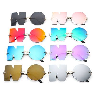 1PC Unisex Mirror Rimless Sunglasses Vintage Fashion Letter NO Eyewear Punk Goggles Luxury Sun Glasses Metal Trend UV400 Shades