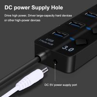 4 in 1 USB 3.0 Hub Hanging Hole USB Hub 4-Port Hub with Independent Switch Splitter Docking Station with DC Power Supply Hole USB Hubs