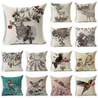 2022 Flower and Animal Cushion Cover 45x45 Inked Deer Linen Pillow Case Sofa Bed Pillowcase Cushions Home Decor Luxury Designer