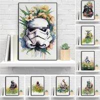 ❒✠ Disney Superhero Stormtrooper ดอกไม้โปสเตอร์บทคัดย่อ Star-Wars Lightsaber การ์ตูนภาพวาดผ้าใบ Master Yoda Wall Art Room Decor