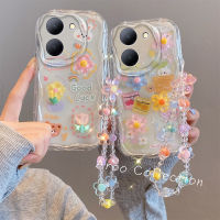 Phone Case เคส VIVO Y27 Y36 Y78 5G 4G ลูกบาศก์เคสโทรศัพท์รูปการ์ตูนกระต่ายกับสร้อยข้อมือดอกไม้ปกป้องเลนส์กันกระแทกฝาครอบ2023