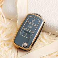 KLNU Gold TPU ป้องกันรถ Remote Key Case FOB Shell สำหรับ VW Volkwagen Polo Bora Tiguan Passat Golf 6 Lavida Scirocco